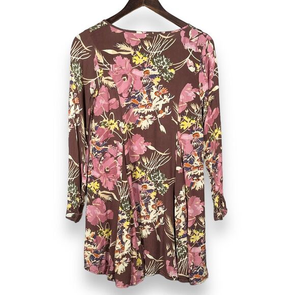 O'neill Blouse Women Size S Boho Pink Brown Yellow‎ Button Front Swing Hem - Picture 6 of 12